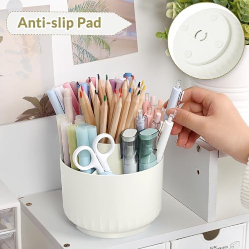SKYDUE 360 Degree Rotating Desk Organizer, Small Dual-Purpose Pencil Pen Holder for Desk, Rotating Pencil Cup with 5 Slots, Office Supplies, Desk Decor for Office, School, Home - Image 3