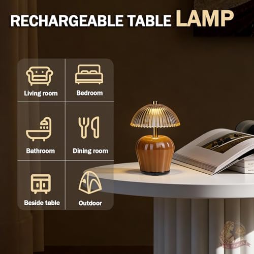 MJ PREMIER Rechargeable Table Lamp, Small Cordless Lamp with Timer, Brown*2 - Image 6