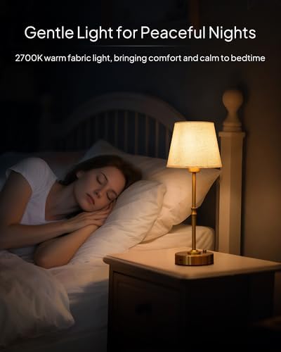 EppieBasic Cordless Table Lamp Rechargeable: Fast Charging & Long Lasting - 2700K Warm Light Small Vintage Gold Side Table Lamps - Dinning Living Room Bedroom - Linen Shade - Image 6