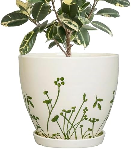 MPotTo Ceramic Pot for Plants 10 Inch, Grasses White by MPotTo
