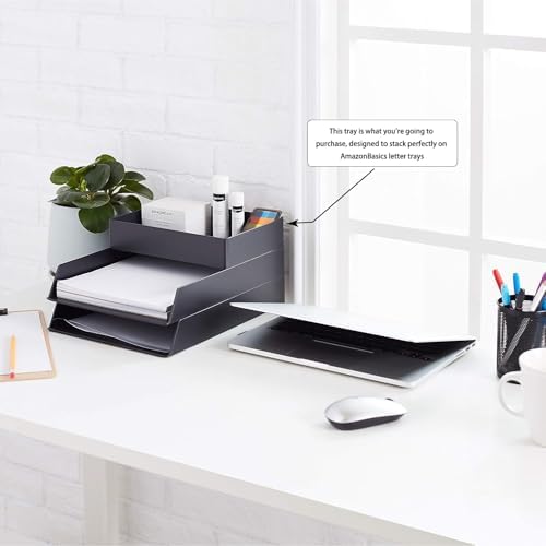 Amazon Basics Rectangular Plastic Desk Organizer with Storage Trays, Accessory Tray for Office Supplies and Pen Holder, 9.4 x 6.7 x 2 inch, Black (Pack of 2) - Image 2