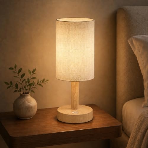 Small Rechargeable Cordless Table Lamp, Nightstand to Desk, Light Oak by Litluzecozy