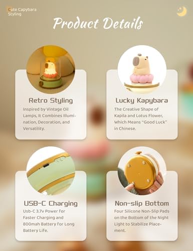 WANIDEA Kids Night Light, Rechargeable Capybara Night Light，Cute Desk Lamp - Image 3