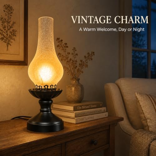 Vintage Table Lamp with Crackle Milk-White Glass Shade - Image 2