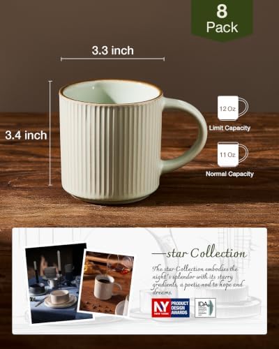 famiware Coffee Mug Set of 8, Star 12 oz Ceramic Mugs Cups Set with Handle - Image 4