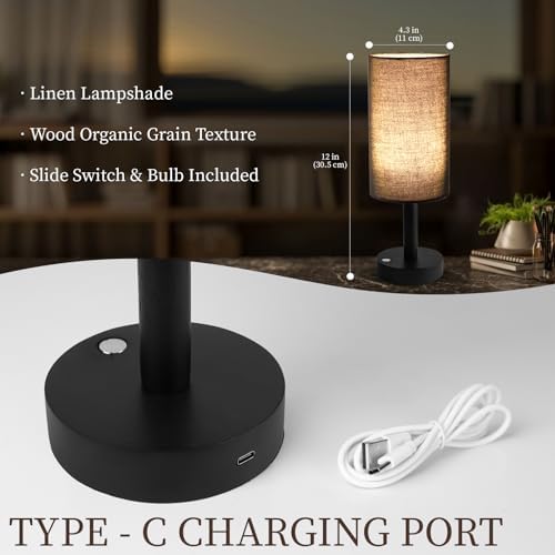 LALISU Cordless Table Lamp, 3 Color Portable Battery Lamp Wood Base Touch - Image 5