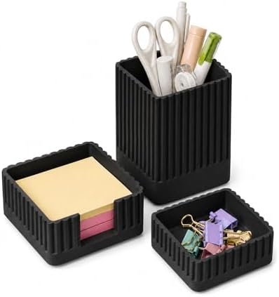 Black Desk Organizer Accessories Set, with Pen, Clip and Sticky Note Holder by Unknown