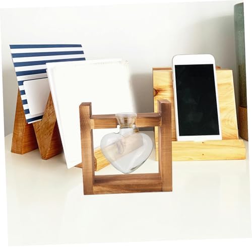 Mobestech Wooden Stand Hydroponic Vase for Desktop Decor Vintage Plant Terrarium Wooden Frame Aesthetic Flower Planter for Home Office Small Propagation Container - Image 4