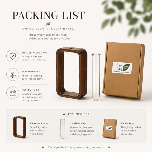 Modern Wooden Frame Glass Vase Hydroponic Planter – Minimalist Square Propagation Station with Test Tube Vase – Indoor Plant Terrarium for Flower, Cuttings & Home Office Decor - Image 5