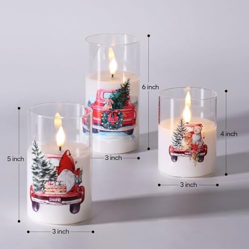 Eywamage Christmas Glass Flameless Candles with Remote, Flickering LED Pillar Candles Holiday Table Decor Gift Set of 3 - Image 2