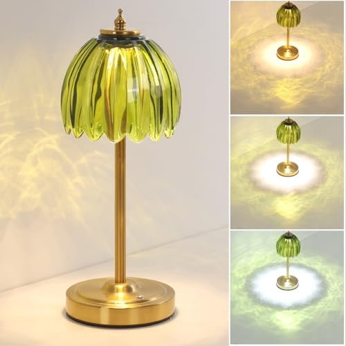 Shenmoyl Tulip Table Lamp with 5000mAh Battery & Touch Control, Cordless Table Lamp with 3 Colors, Dimmable Rechargeable Table Lamps for Bedroom, Nightstand, Living Room, Entryways (Green Tulip) by Shenmoyl