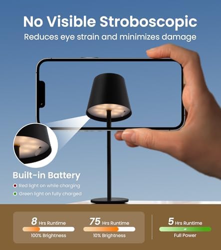 3 Pack Cordless Table Lamp, Portable Battery Operated Lamp with 3 Color Temps and Stepless Dimming, Rechargeable Table Lamp for Dinner, Desk, Cafe, Outdoor (Black) - Image 5