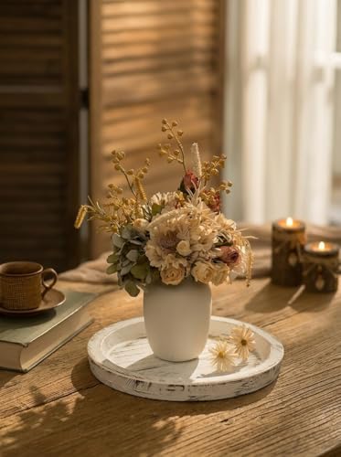 Hanobe Round Wood Candle Holder Trays for Coffee Table, Rustic White Finish - Image 6