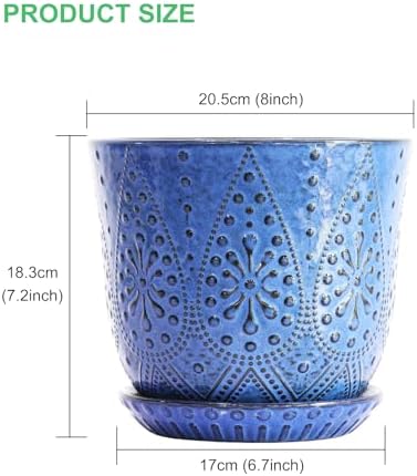 Gepege 8 Inch Ceramic Plant Pot with Drainage & Saucer - Image 2