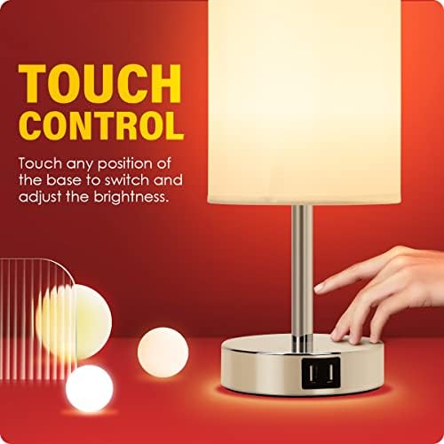 Yarra-Decor Bedside Lamp with USB Port - Touch Control Table Lamp for Bedroom 3 Way Dimmable Nightstand Lamp with Round White Fabric Shade for Living Room, Dorm, Home Office (LED Bulb Included) - Image 5