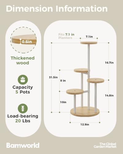 Bamworld Plant Stand Indoor Wood Plant Stand 4 Tier White - Image 5