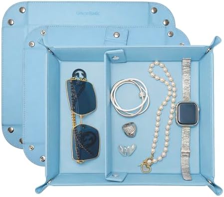 UnionBasic Medium Jewelry Tray for Rings Watches Earrings, Entryway Catchall Caddy for Coins Keys Change, Nightstand Bedside Valet Holder, Trays for Electronic Gadgets, Blue Plus by UnionBasic
