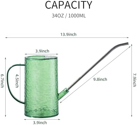 Watering Can for Indoor Plants, Water-Ripple Design Small Plastic Plant Watering Can with Long Spout and Detachable Shower Head for Houseplants, Flowers, and Succulents, 34oz, Forest Green - Image 2