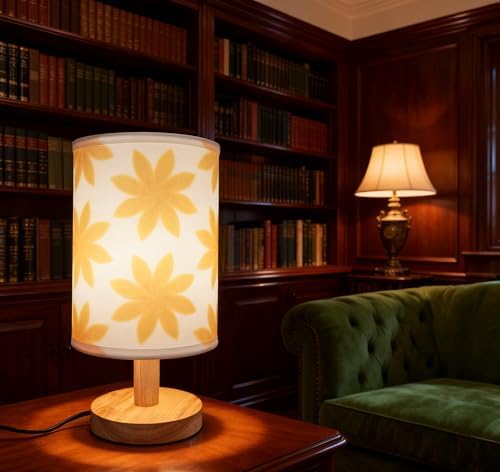 Small Bedside Night Table Lamp∣Inline Control & 3 Brightness Levels∣Yellow Flower-Patterned Shade Bedside Lamp for Bedroom,Living Room,Study,Dorm,Home Office,Baby Room & Kitchen - Image 6