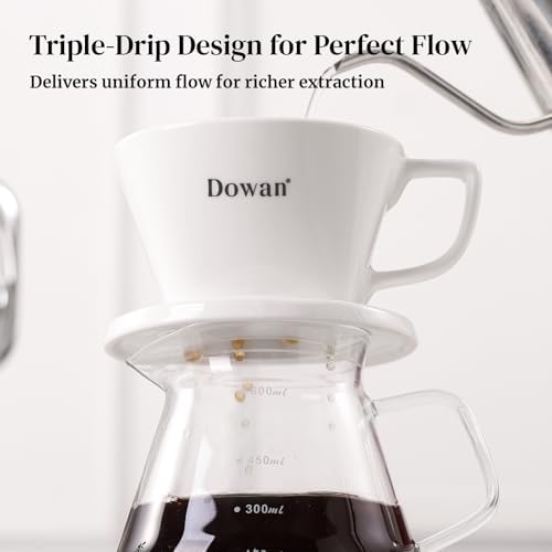 DOWAN Pour Over Coffee Maker, Non-Electric Pour Over Coffee Dripper with Open Base Design, Manual Brew Maker, Single Cups Porcelain Slow Brewing Accessories for Gifts, White - Image 3