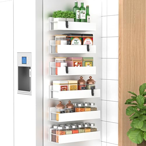 HuggieGems Metal Magnetic Spice Rack for Refrigerator White, 6 Pack by HuggieGems