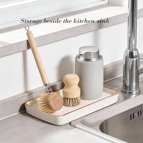 10"×6"×1" Bathroom Vanity Tray for Countertop- Ceramic Decorative Organizer Tray for Dresser Tops, Toilet, Perfume, Sponge Holder Soap Dish Dispenser for Kitchen Counter- Reactive White - Image 4