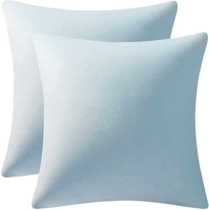 Throw Pillow Cases 16x16 Light-Blue: 2 Pack Cozy Soft Velvet Square Decorative Pillow Covers for Farmhouse Home Decor
