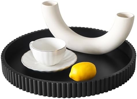 Round Decorative Tray for Coffee Table Decor, 11.8in Black Decorative Serving Tray for Kitchen Counter,bandejas decorativas, Wooden Serving Tray for Party by Unknown