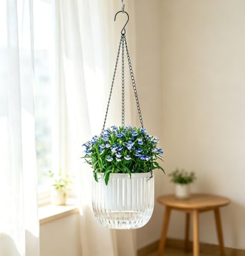 Melphoe 2 Pack Self Watering Hanging Planters Indoor Flower Pots, 6.5 Inch Outdoor Hanging Plant Pot Basket, Plant Hanger with 3Hooks Drainage Holes for Garden Home - Image 3