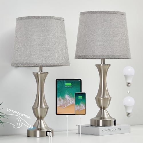 Touch Table Lamps Set of 2, 22" Tall Bedside Lamps, Nightstand Lamps by Luvkczc