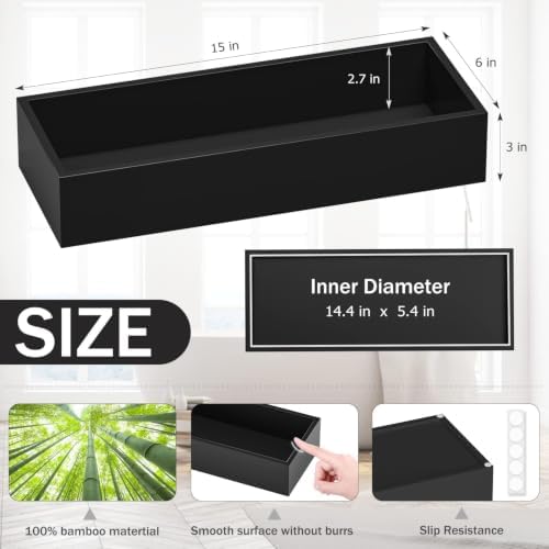 ZHWS Toilet Paper Basket, Bathroom Basket for Counter Toiletires Decor Towel TP, Back of Toilet Organizer Storage, Guest Toilet Tank Tray, Vanity Tray for Perfume Makeup Kitchen 15"x6"x3" Black - Image 3