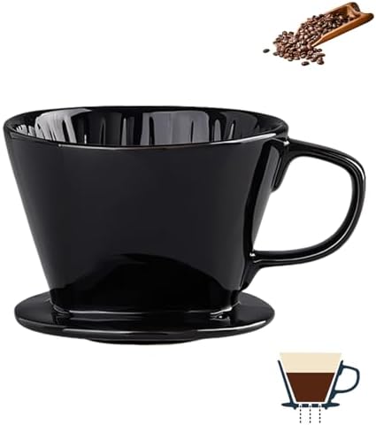 Pour Over Coffee Maker, Single Cup Coffee Dripper, Manual Porcelain Slow Brewing Accessories for Travel, Camping, Office, Home, Cafe, Coffee Gifts (Black, Medium) by Unknown