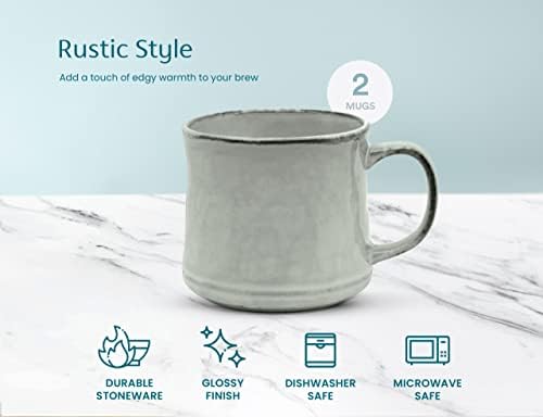 KooK Glazed Coffee Mugs, Ceramic, Microwave & Dishwasher Safe, 13 oz, Java/Slate Circled, Set of 2 - Image 5