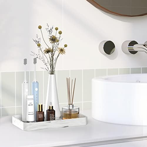 Gurygo 10" Vanity Tray for Bathroom - Hand Towel Tray Organizer for Paper Napkins - Bathroom Vanity Counter Organization - Ceramic Soap Dispenser Tray for Kitchen Counter (Marble White, Set/1)… - Image 5