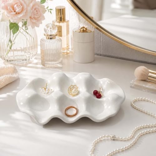 White 6 Grid Jewelry Dish Tray, Vanity Ring Dish Ceramic Jewlery Trays Trinket Ring Holder,Room Decor Aesthetic,Decorative Vanity Key Tray for Women (Grid) - Image 2
