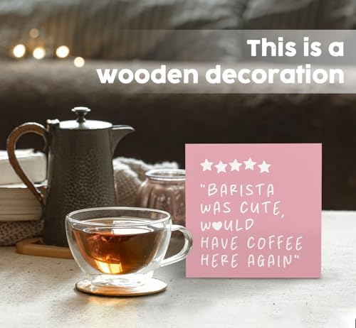 Pink Coffee Bar Accessories - Would Have Coffee Here Again Wooden Box Signs, Bar Decorations For Home, Pink Wood Sign Home Decor For Kitchen Desk Table Shelf 5x5 Inch - Image 2