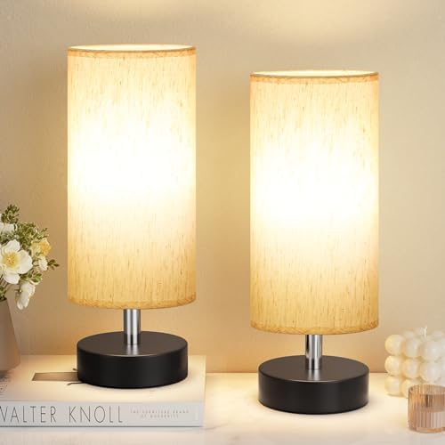 Table Lamps Set of 2（Cream Shade - Black Base, 11.6" Inline Control） by PartageiZ