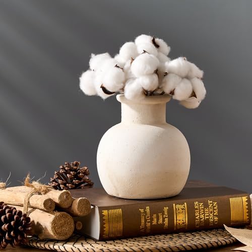 SIDUCAL Ceramic Rustic Farmhouse Vase | 6 Inch Pottery Decorative Boho Flower Vase for Home Decor, Table, Living Room, Bathroom Decoration, Shelf Decor, Mantel, Wedding, White - Image 6