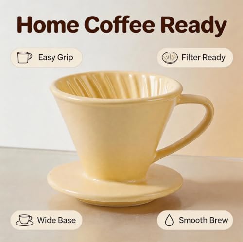 Ceramic Pour Over Coffee Maker, Non-Electric Pour Over Coffee Dripper, Manual Brew Maker, Ceramic Cone Coffee Filter Cup, Single Cups Porcelain Slow Brewing Accessories for Gifts, Yellow - Image 6