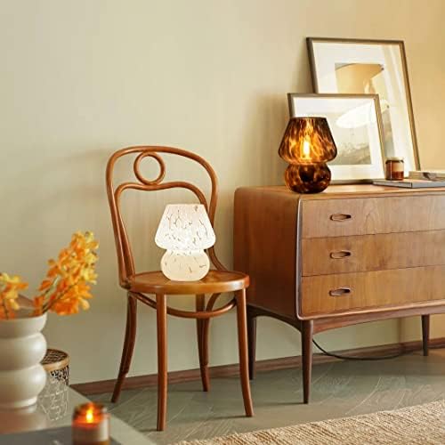ONEWISH Mushroom Lamp Small Vintage Table Lamp for Bedroom Set of 2, Nightstand Bedside Lamp Translucent Glass Dimmable, Murano Aesthetic Home Decor for Living Room Kitchen Dorm(Black) - Image 5