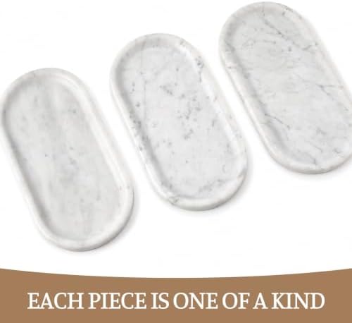 Koville Bianco Carrara Marble Tray, 12"x6" Decorative Tray for Countertop, Catchall for Perfume, Candles, Jewelry Dish - Image 4