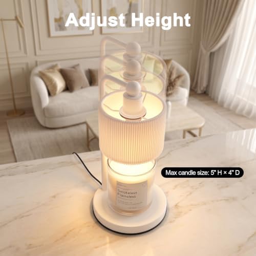 Candle Warmer Lamp with Timer, Modern Candle Warmer for Jar Candles, Electric Wax Warmer, Includes 2 Bulbs, Housewarming, Birthday Gift for Women, Mom - White Pleated - Image 2