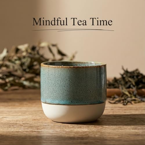 Ceramic Tea Cups 7oz Japanese Style Ceramic Tea Set, Tea Cup, Herbal Tea Coffee Cup, Espresso Cups Small Modern Yerba Mate Ceramic Mate Cup Sets of 4 Blue - Image 2