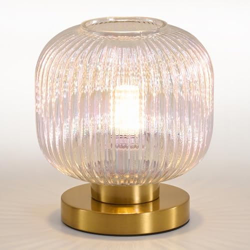 Colorful Glass Table Lamp,Vintage Gold Base Ribbed Bedside Lamp by FeaseyFeaturedProducts