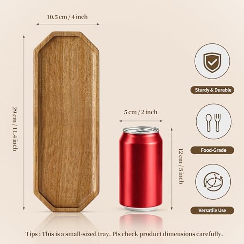 Small Wooden Tray | Acacia Wood Tray for Vanity, Bathroom Counter, Coffee Table & Toilet | Perfect for Jewelry, Remote, Perfumes & Catch All | Mini Charcuterie Board Serving Platter (Octagon) - Image 2