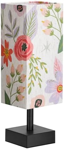 aooshine Small Bedside Table Lamp for Bedroom - Square Floral Fabric Shade - Image 7