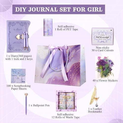 Janlaugh DIY Journal Diary with Lock Pack Scrapbook Kit, Purple, Bright - Image 3
