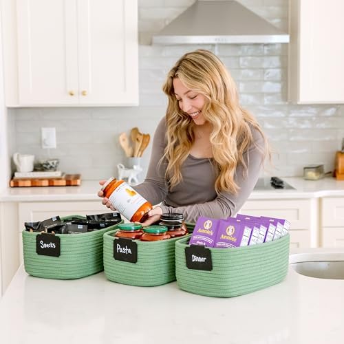 NaturalCozy 13.5”x8.5”x5.5” Rectangle Storage Baskets for Shelves 3 Pack | Cotton Rope Woven Small Baskets for Organizing | Small Storage Bins for Nursery, Bathroom, Closet, Shelf, Decorative - Image 5