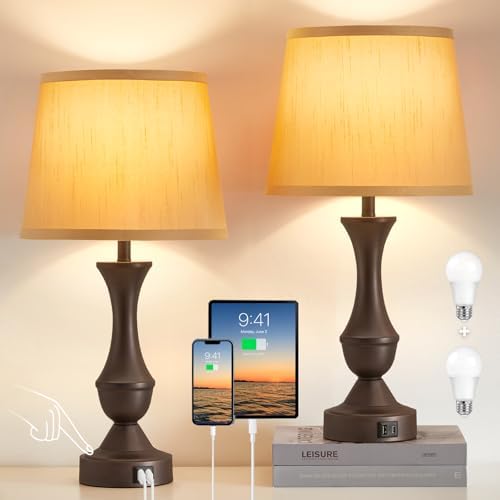 Luvkczc 22" Table Lamp Set of 2 - Farmhouse Vintage Brown Bedside Lamp by Luvkczc