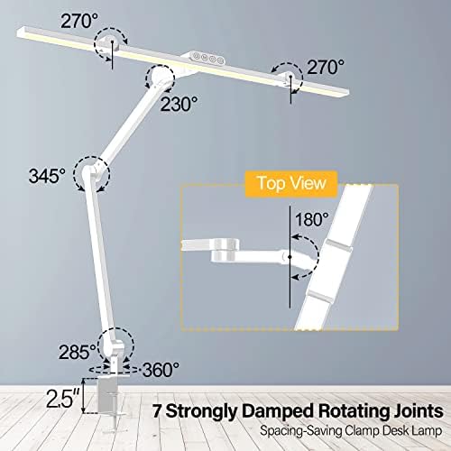 Micomlan Led Desk Lamp for Home Office, White Architect Desk Lamp with Clamp for Crafting, 24W Bright Rotatable Led Table Light Stepless Dimming Tempering Wide Computer Light with Atmosphere Lighting - Image 3